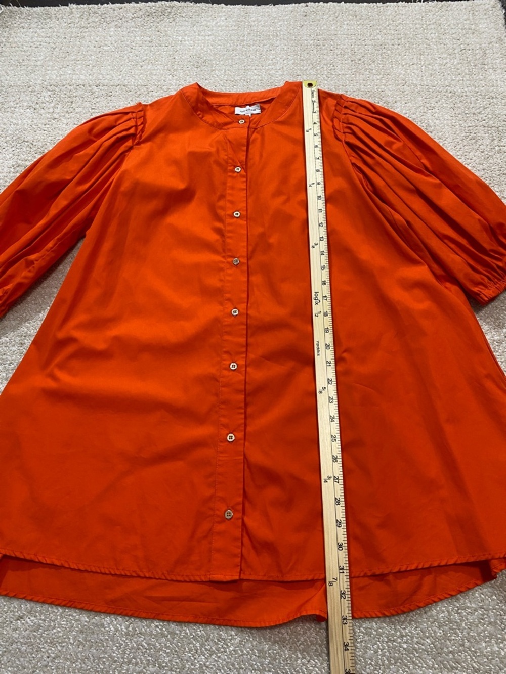 Button-Front Puff-Sleeve Mini Dress in Bold Orange Size 38 - Picture 10 of 16